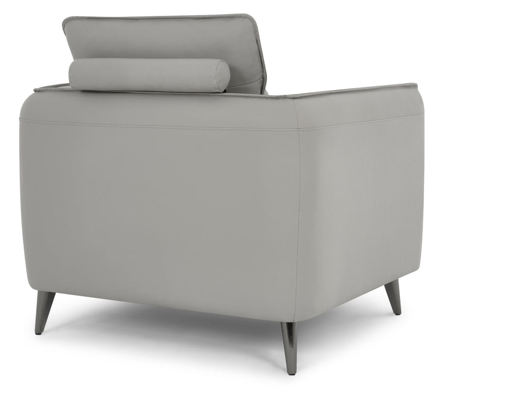 Light Grey Leather Cushion Back Armchair Nickel Legs