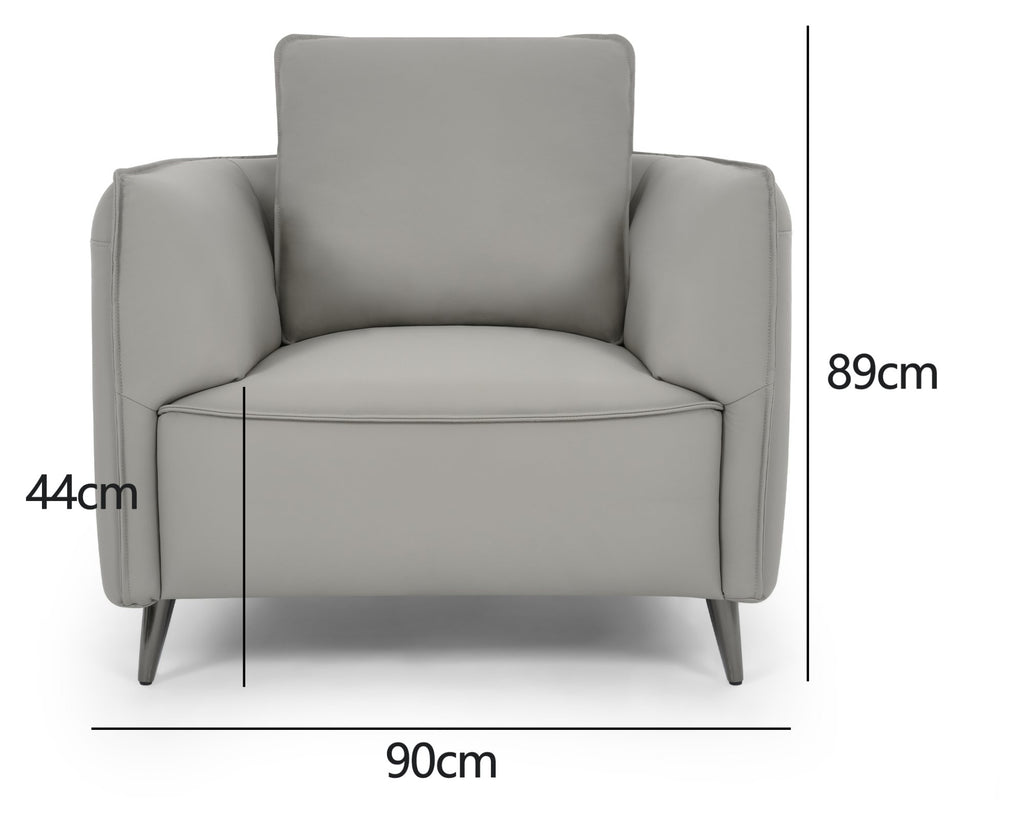 Light Grey Leather Cushion Back Armchair Nickel Legs