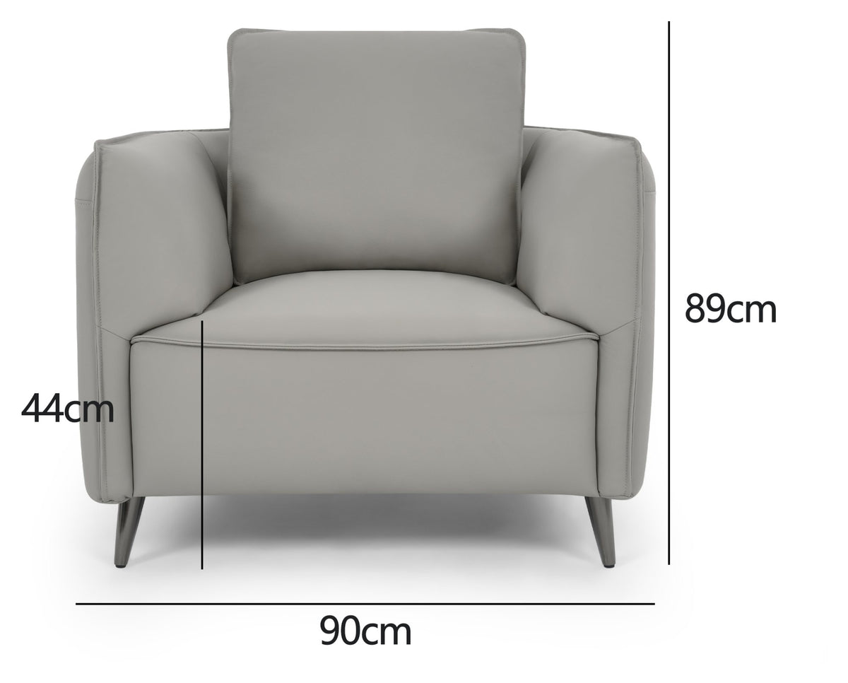 Light Grey Leather Cushion Back Armchair Nickel Legs