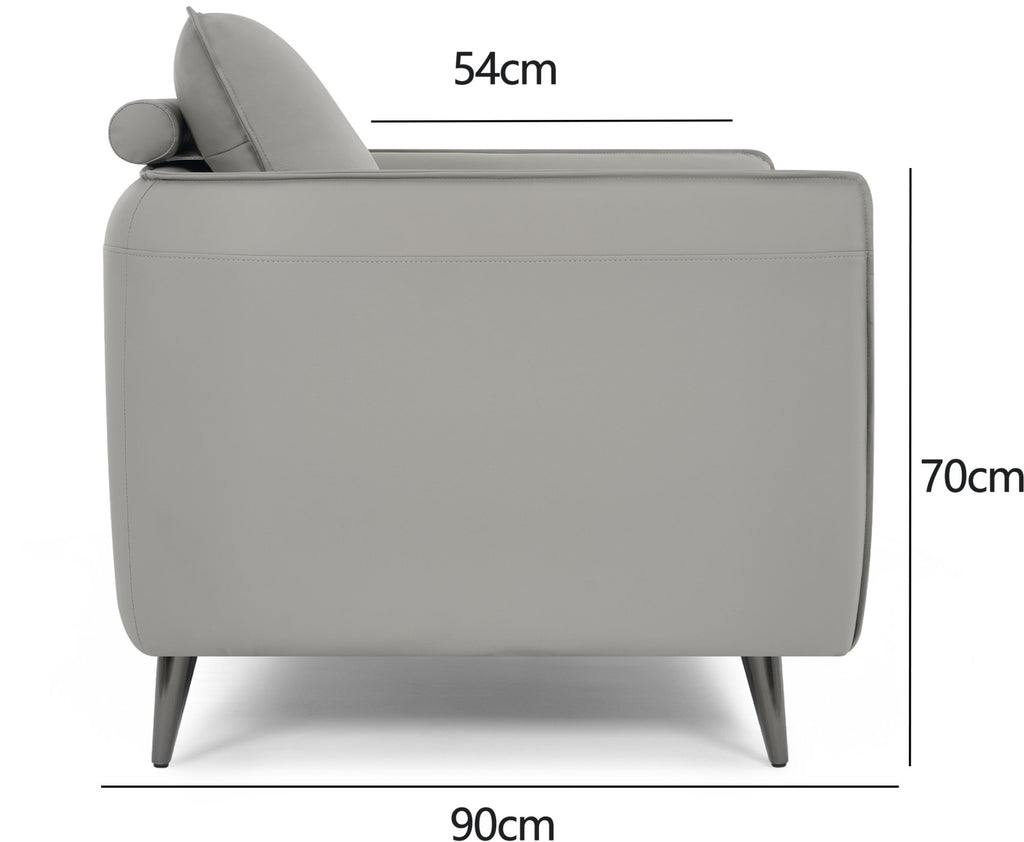 Light Grey Leather Cushion Back Armchair Nickel Legs