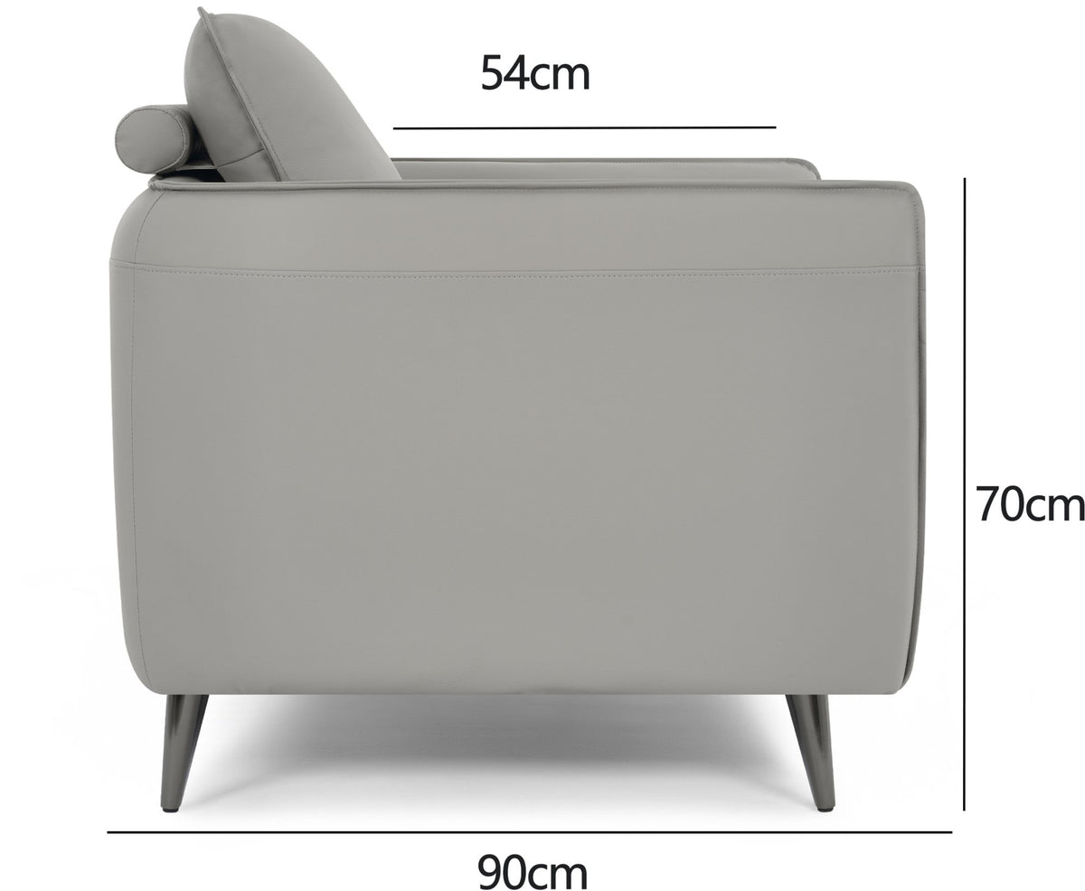 Light Grey Leather Cushion Back Armchair Nickel Legs