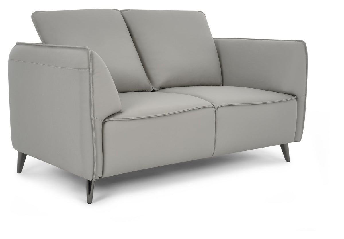 Light Grey Leather 2 Seater Cushion Back Sofa Nickel Legs