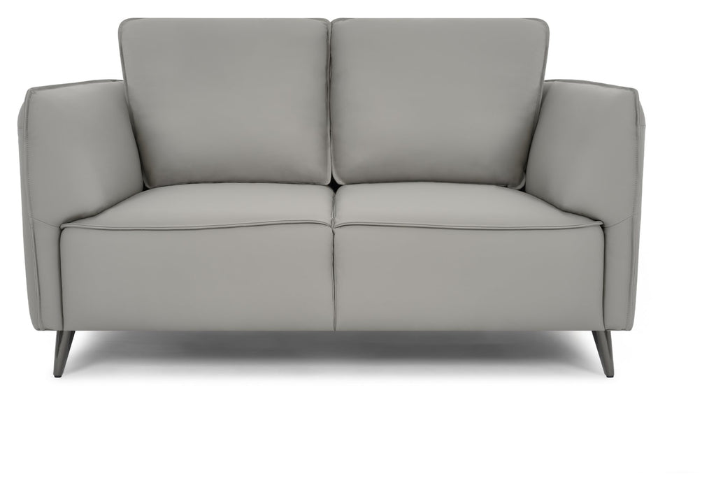 Light Grey Leather 2 Seater Cushion Back Sofa Nickel Legs