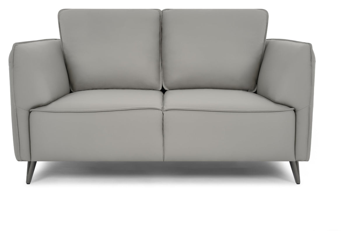 Light Grey Leather 2 Seater Cushion Back Sofa Nickel Legs