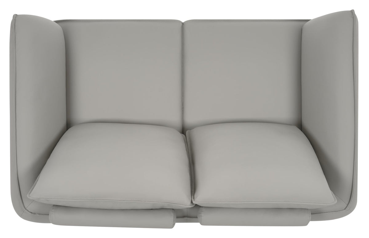Light Grey Leather 2 Seater Cushion Back Sofa Nickel Legs