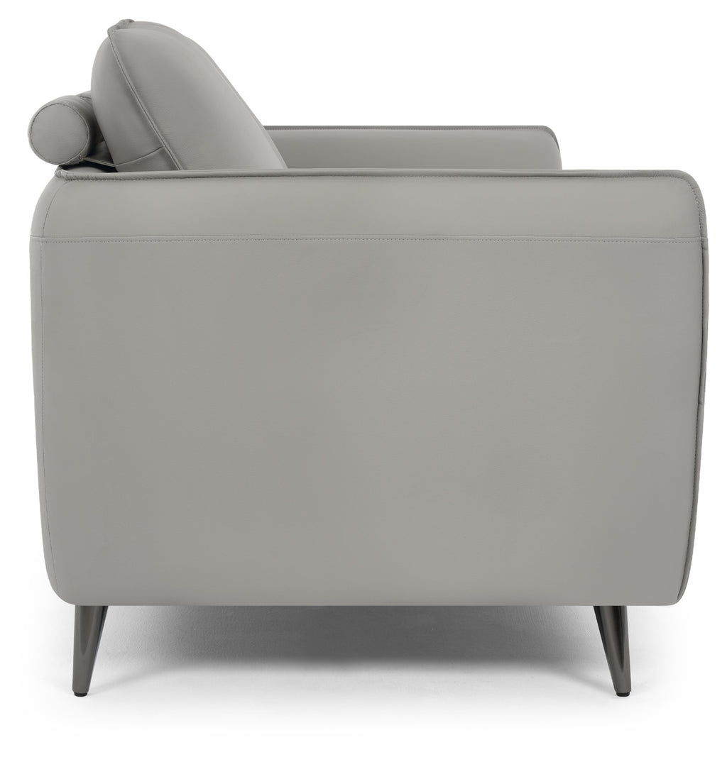 Light Grey Leather 2 Seater Cushion Back Sofa Nickel Legs