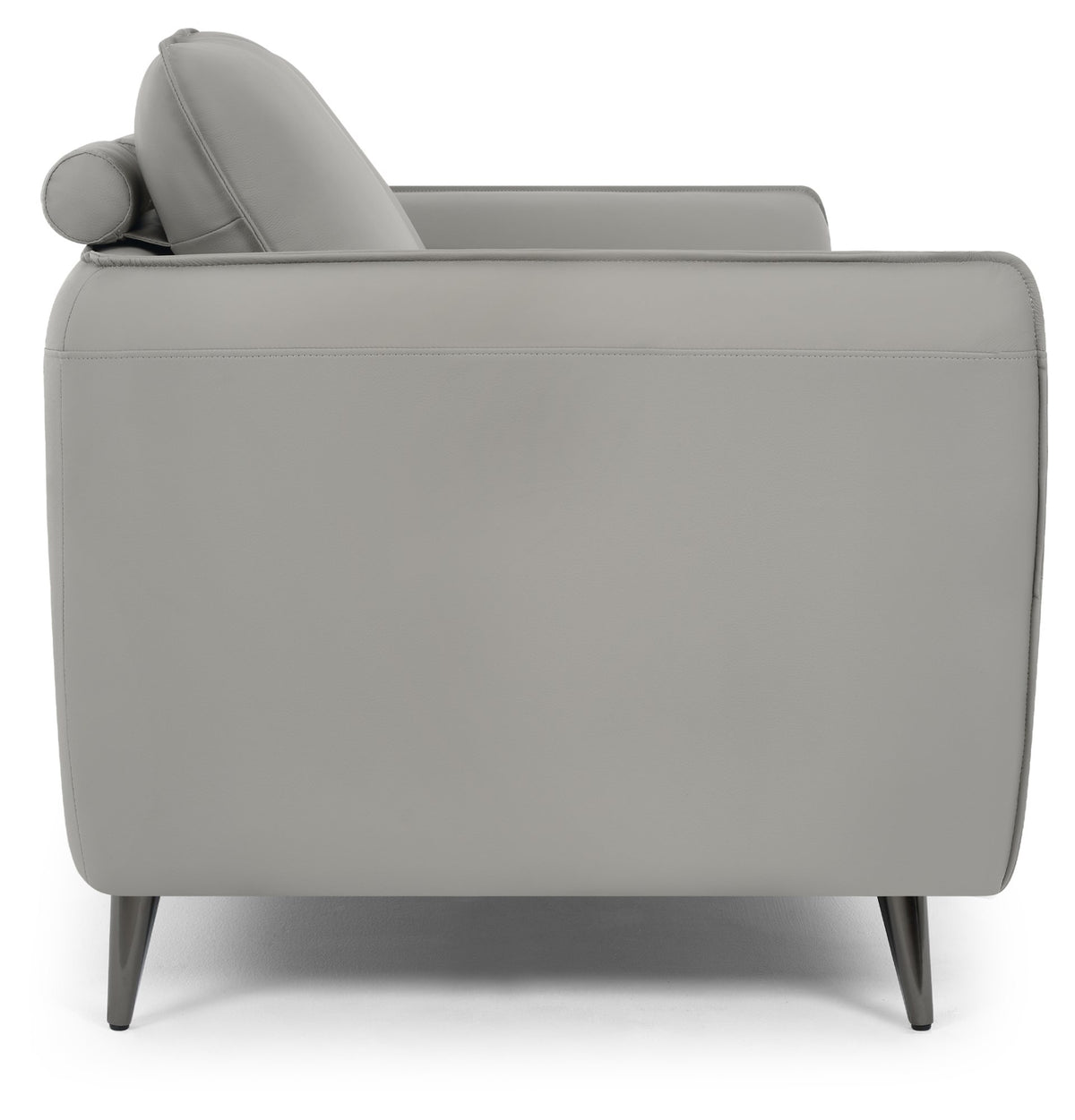 Light Grey Leather 2 Seater Cushion Back Sofa Nickel Legs