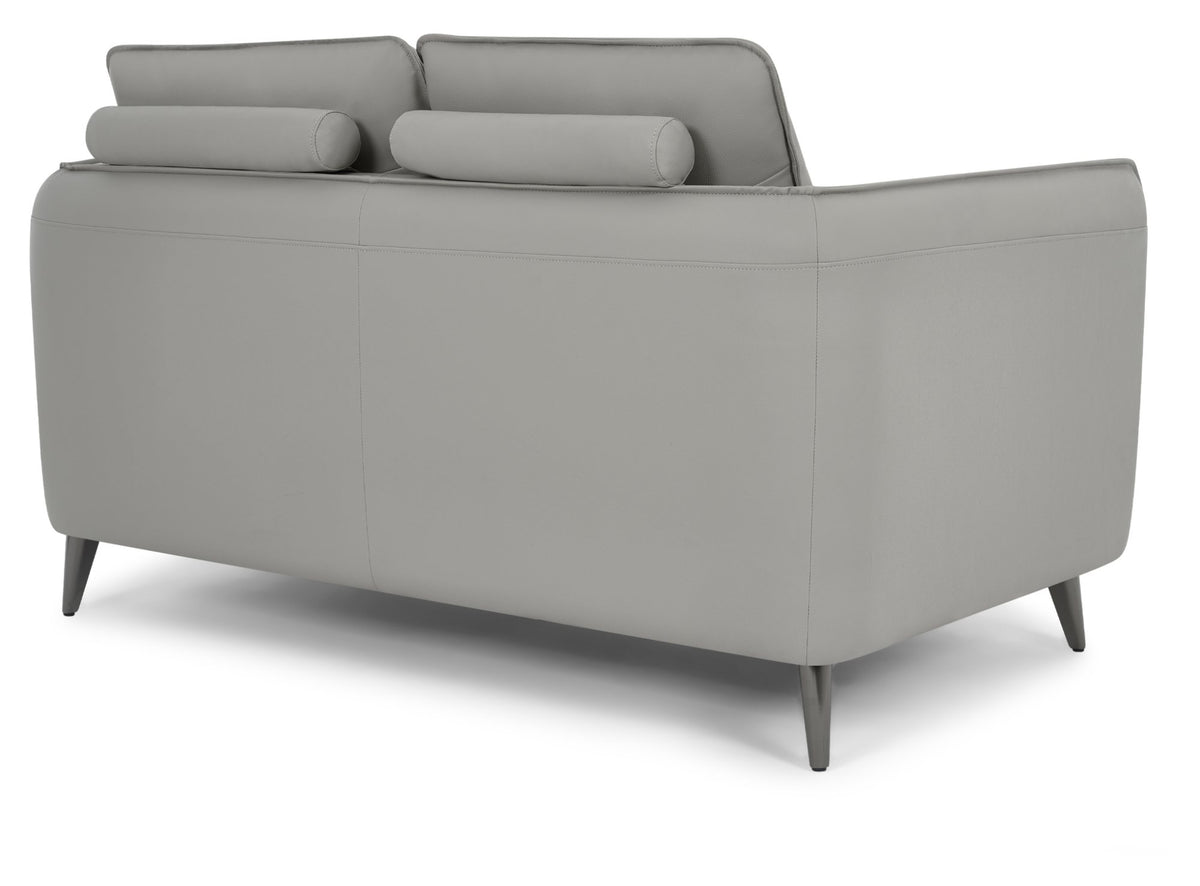 Light Grey Leather 2 Seater Cushion Back Sofa Nickel Legs