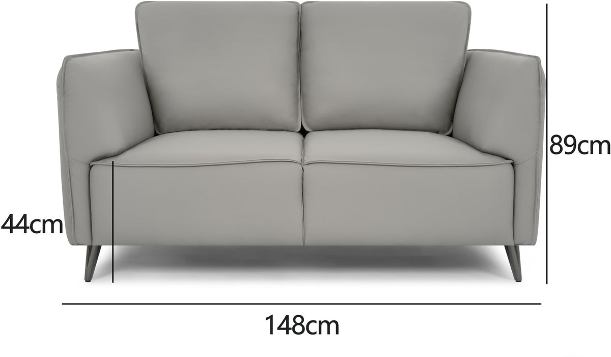 Light Grey Leather 2 Seater Cushion Back Sofa Nickel Legs