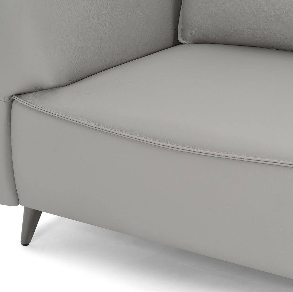 Light Grey Leather 2 Seater Cushion Back Sofa Nickel Legs