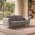 Light Grey Leather 3 Seater Cushion Back Sofa Nickel Legs