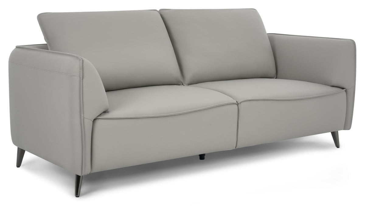 Light Grey Leather 3 Seater Cushion Back Sofa Nickel Legs