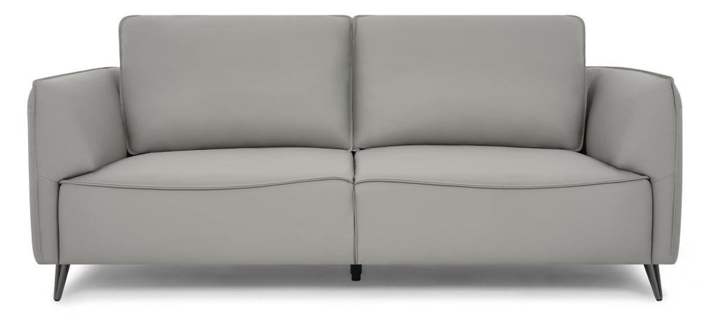 Light Grey Leather 3 Seater Cushion Back Sofa Nickel Legs