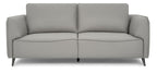 Light Grey Leather 3 Seater Cushion Back Sofa Nickel Legs