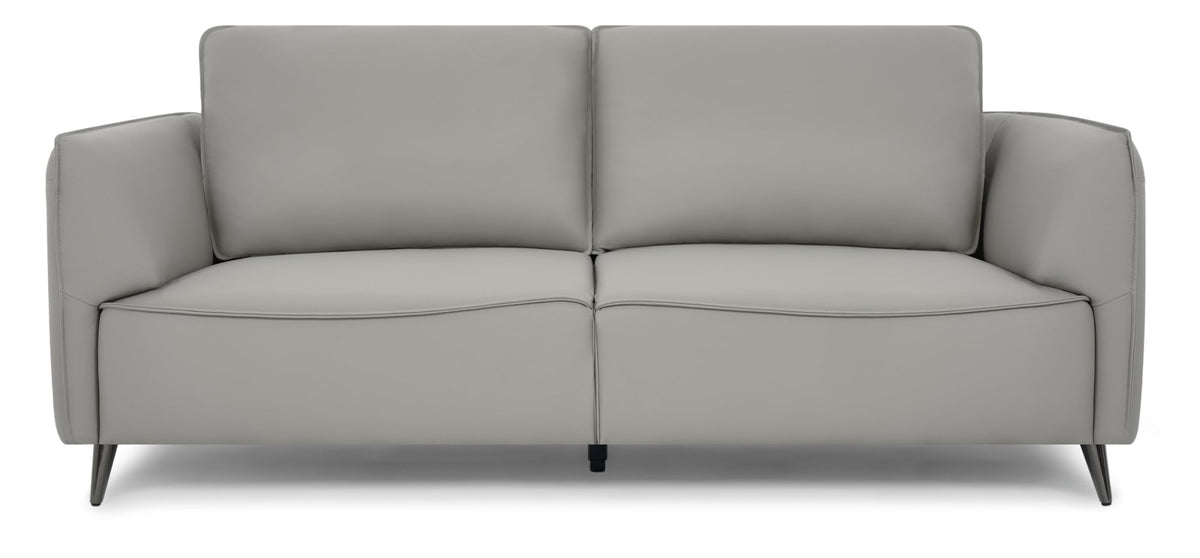 Light Grey Leather 3 Seater Cushion Back Sofa Nickel Legs
