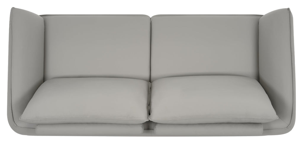 Light Grey Leather 3 Seater Cushion Back Sofa Nickel Legs