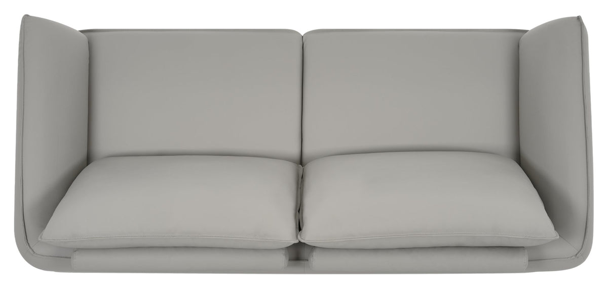 Light Grey Leather 3 Seater Cushion Back Sofa Nickel Legs