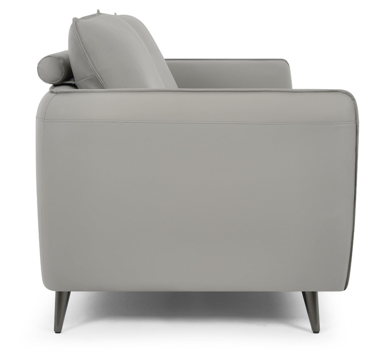 Light Grey Leather 3 Seater Cushion Back Sofa Nickel Legs