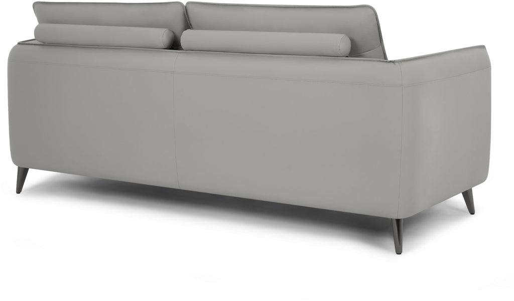 Light Grey Leather 3 Seater Cushion Back Sofa Nickel Legs