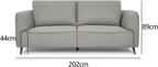 Light Grey Leather 3 Seater Cushion Back Sofa Nickel Legs
