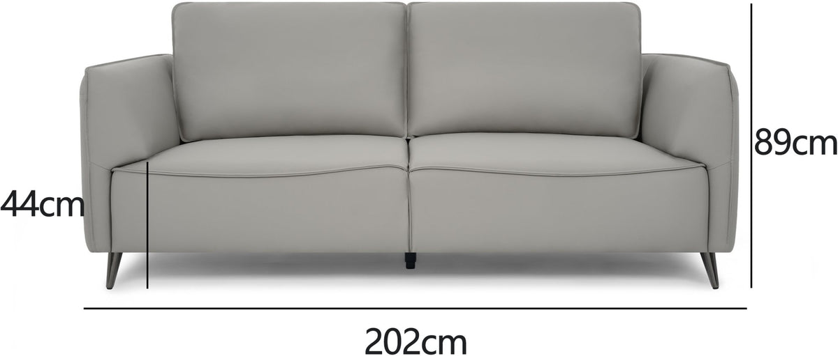 Light Grey Leather 3 Seater Cushion Back Sofa Nickel Legs