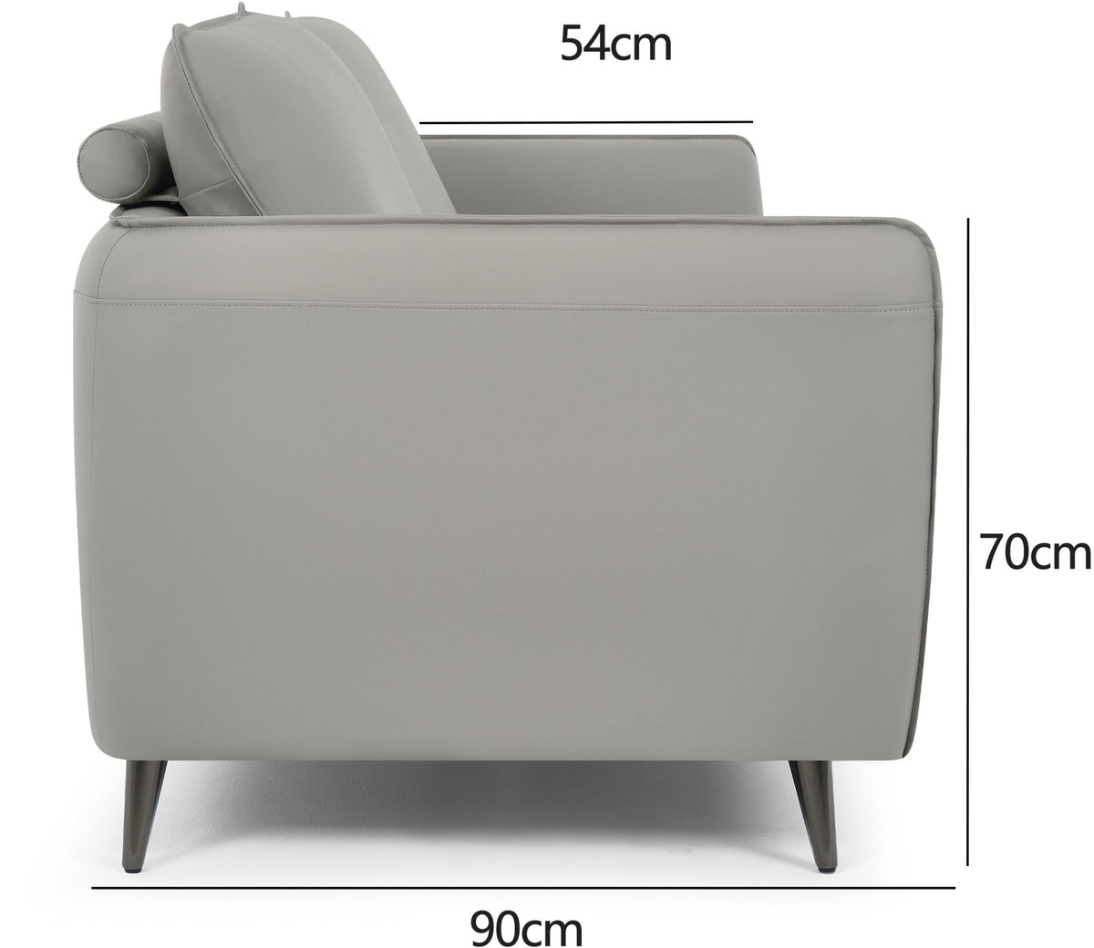 Light Grey Leather 3 Seater Cushion Back Sofa Nickel Legs