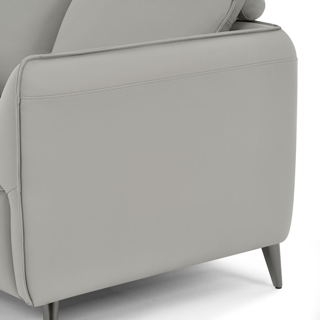 Light Grey Leather 3 Seater Cushion Back Sofa Nickel Legs