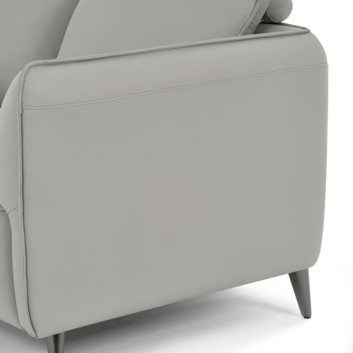 Light Grey Leather 3 Seater Cushion Back Sofa Nickel Legs