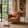 Tan Leather Cushion Back Armchair Nickel Legs