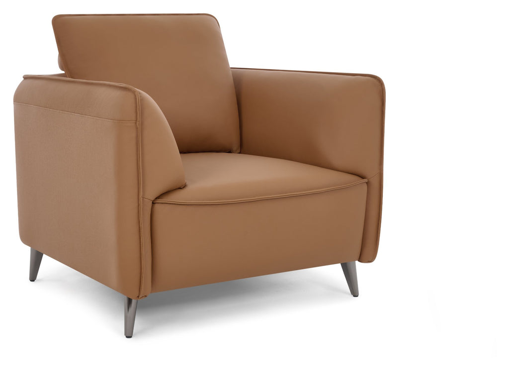 Tan Leather Cushion Back Armchair Nickel Legs