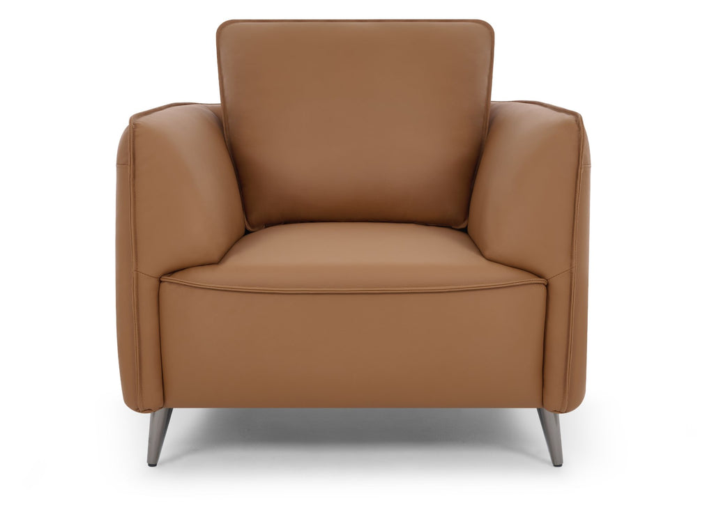 Tan Leather Cushion Back Armchair Nickel Legs