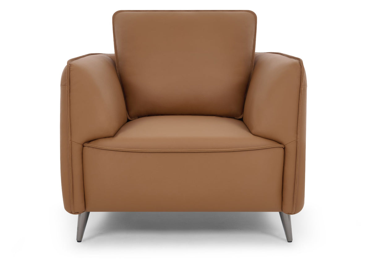Tan Leather Cushion Back Armchair Nickel Legs
