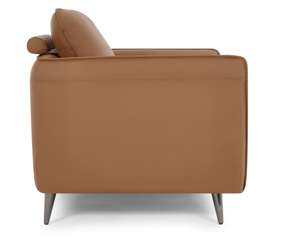 Tan Leather Cushion Back Armchair Nickel Legs
