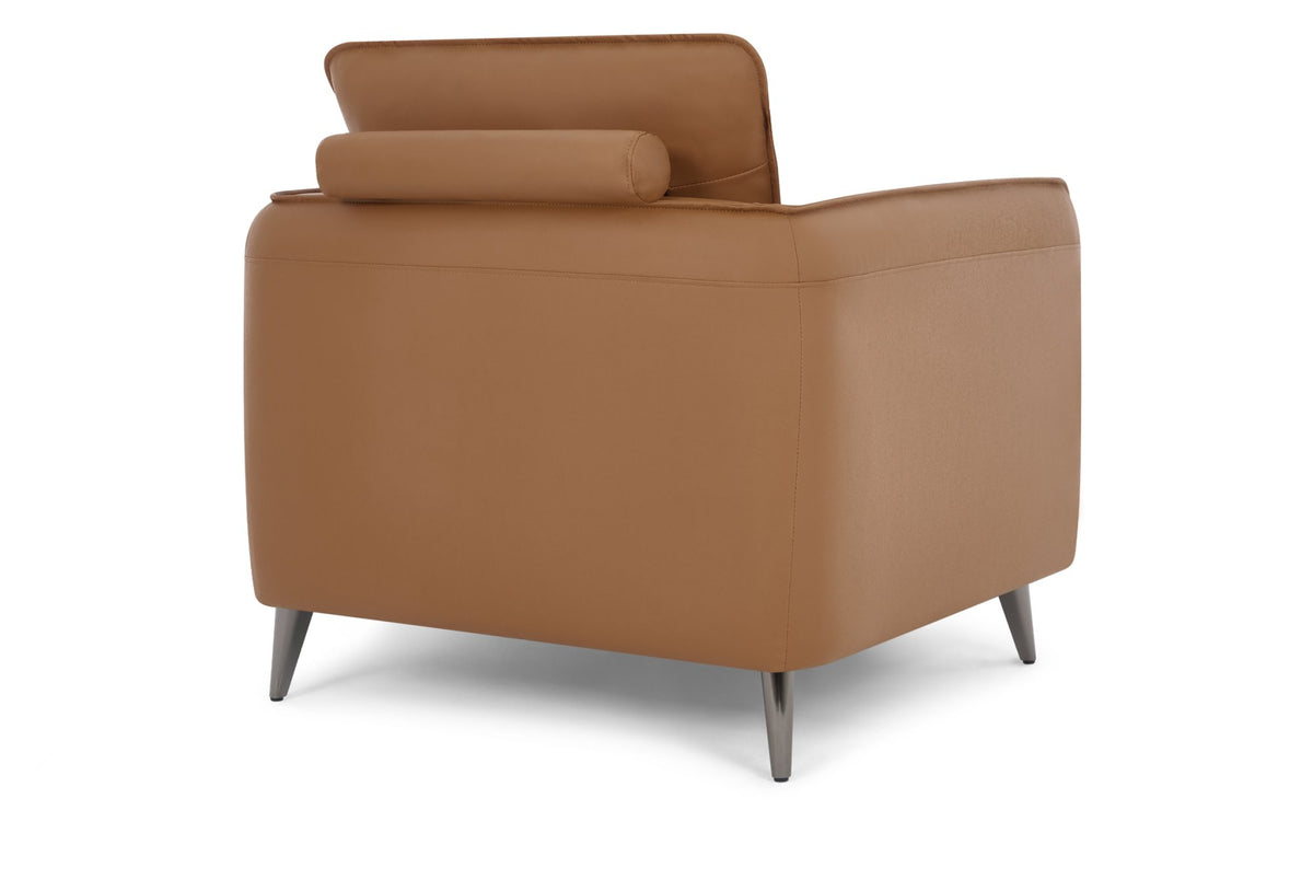 Tan Leather Cushion Back Armchair Nickel Legs