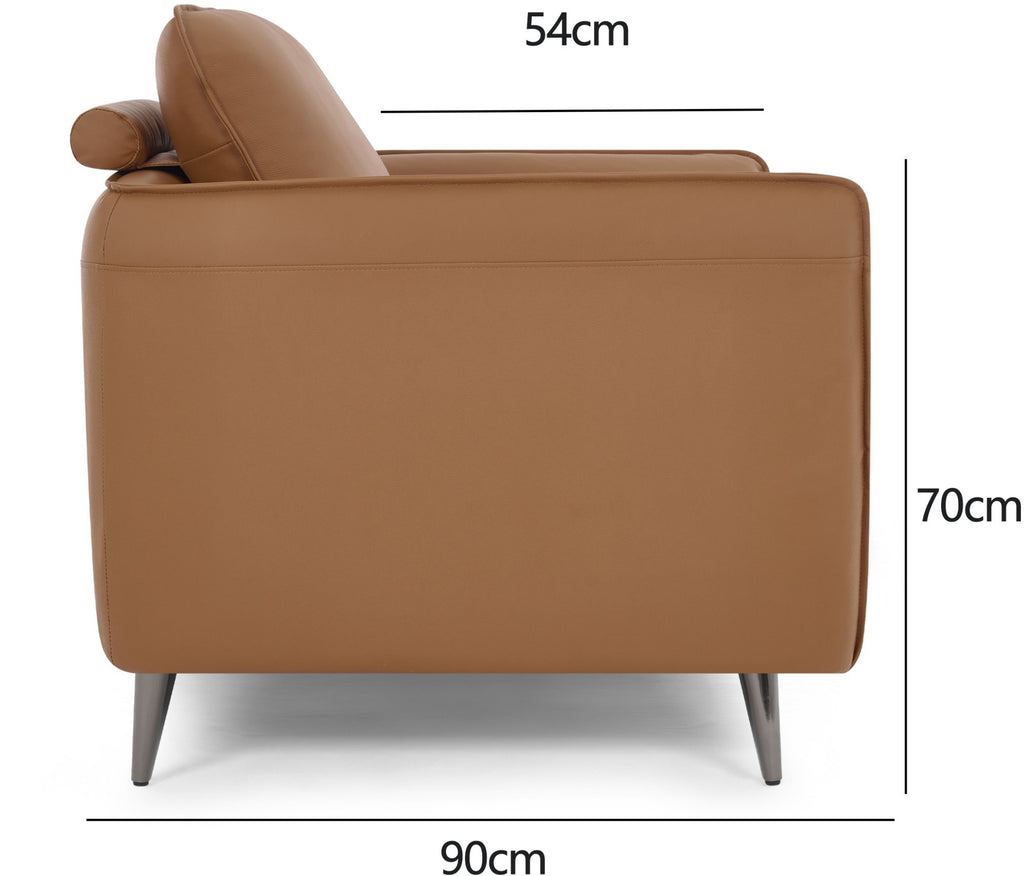 Tan Leather Cushion Back Armchair Nickel Legs