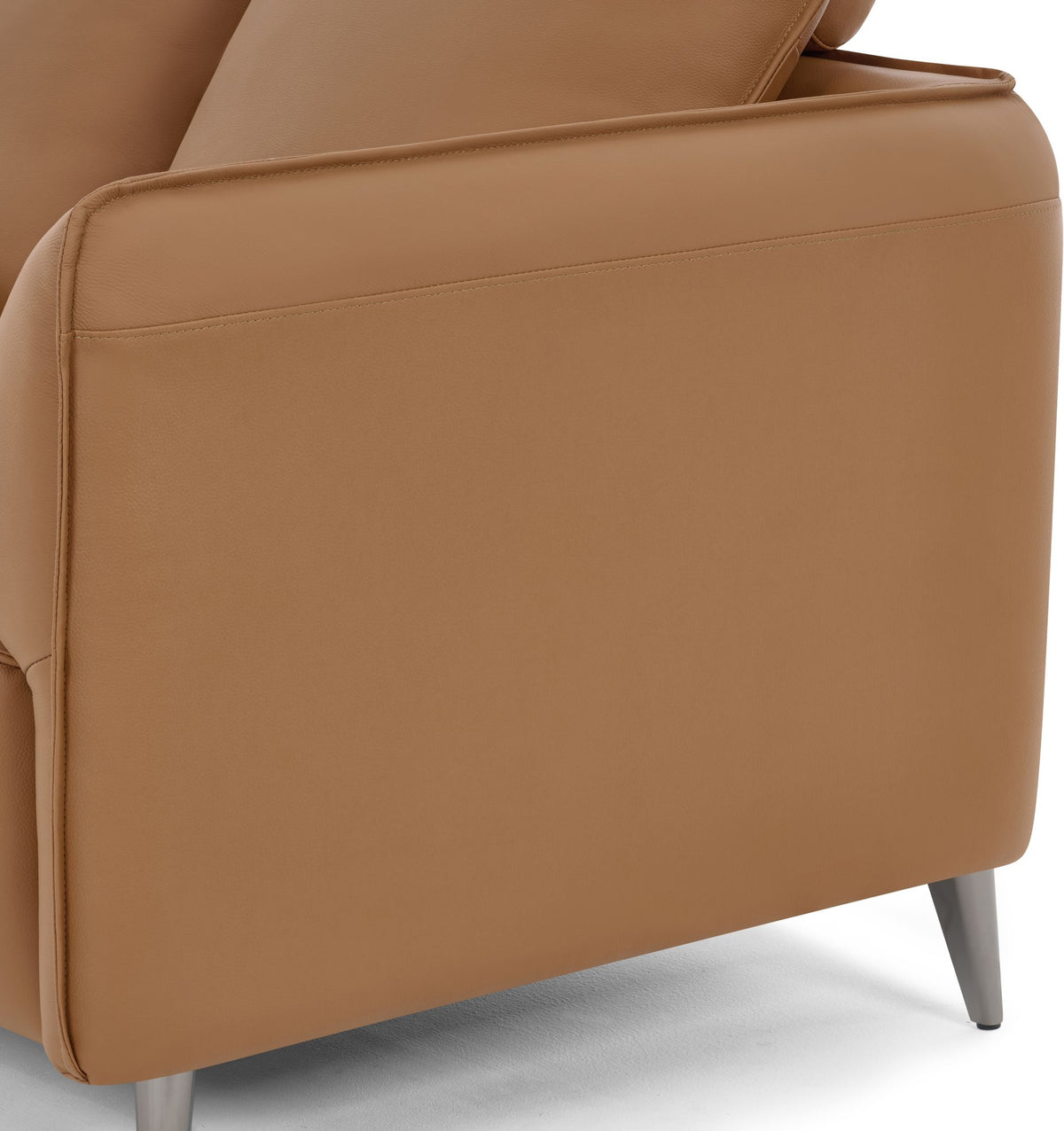 Tan Leather 2 Seater Cushion Back Sofa Nickel Legs