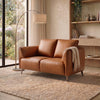 Tan Leather 2 Seater Cushion Back Sofa Nickel Legs