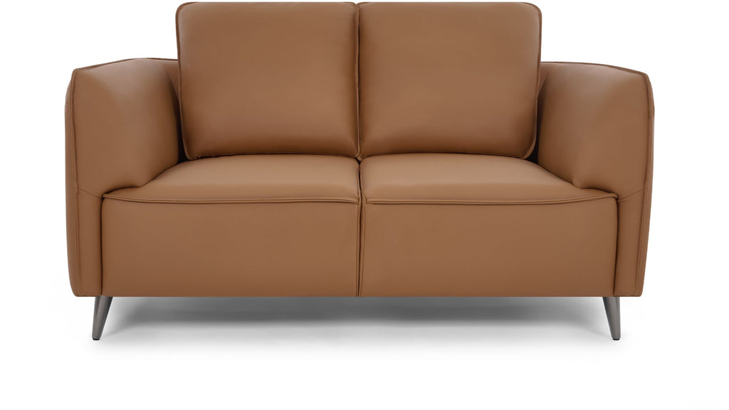 Tan Leather 2 Seater Cushion Back Sofa Nickel Legs