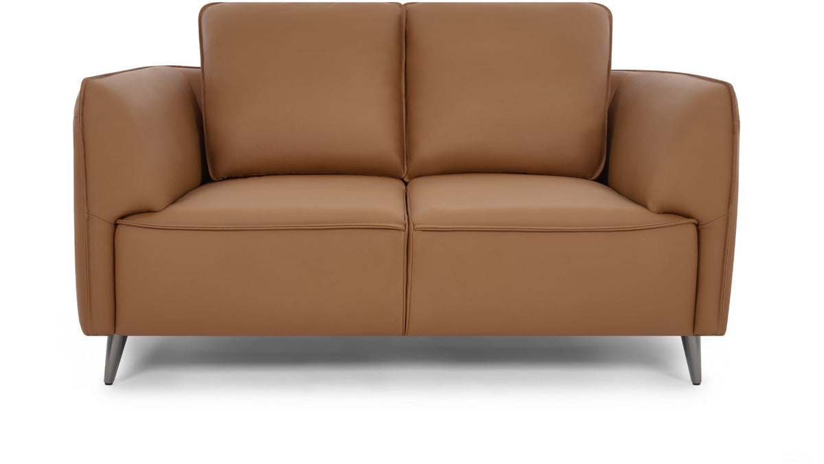 Tan Leather 2 Seater Cushion Back Sofa Nickel Legs