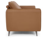 Tan Leather 2 Seater Cushion Back Sofa Nickel Legs