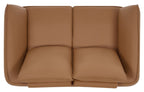 Tan Leather 2 Seater Cushion Back Sofa Nickel Legs