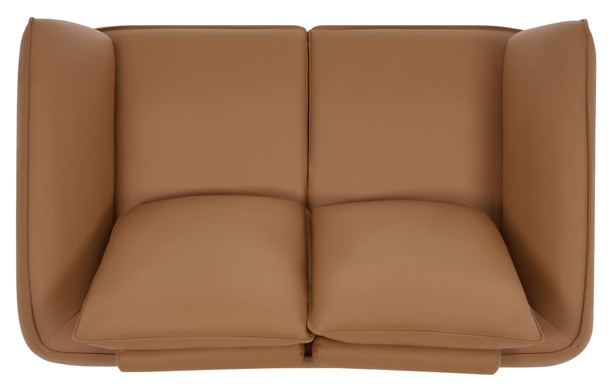 Tan Leather 2 Seater Cushion Back Sofa Nickel Legs