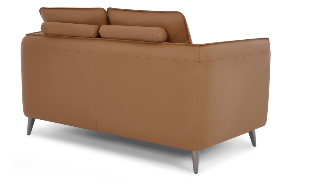 Tan Leather 2 Seater Cushion Back Sofa Nickel Legs
