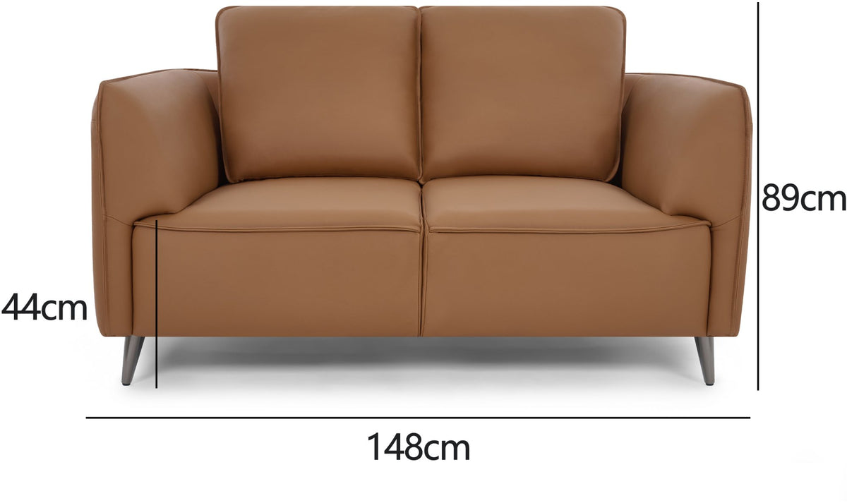 Tan Leather 2 Seater Cushion Back Sofa Nickel Legs
