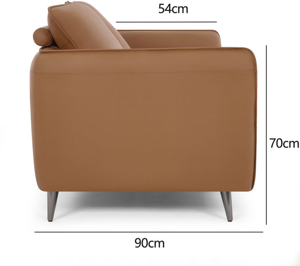 Tan Leather 2 Seater Cushion Back Sofa Nickel Legs