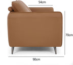 Tan Leather 2 Seater Cushion Back Sofa Nickel Legs