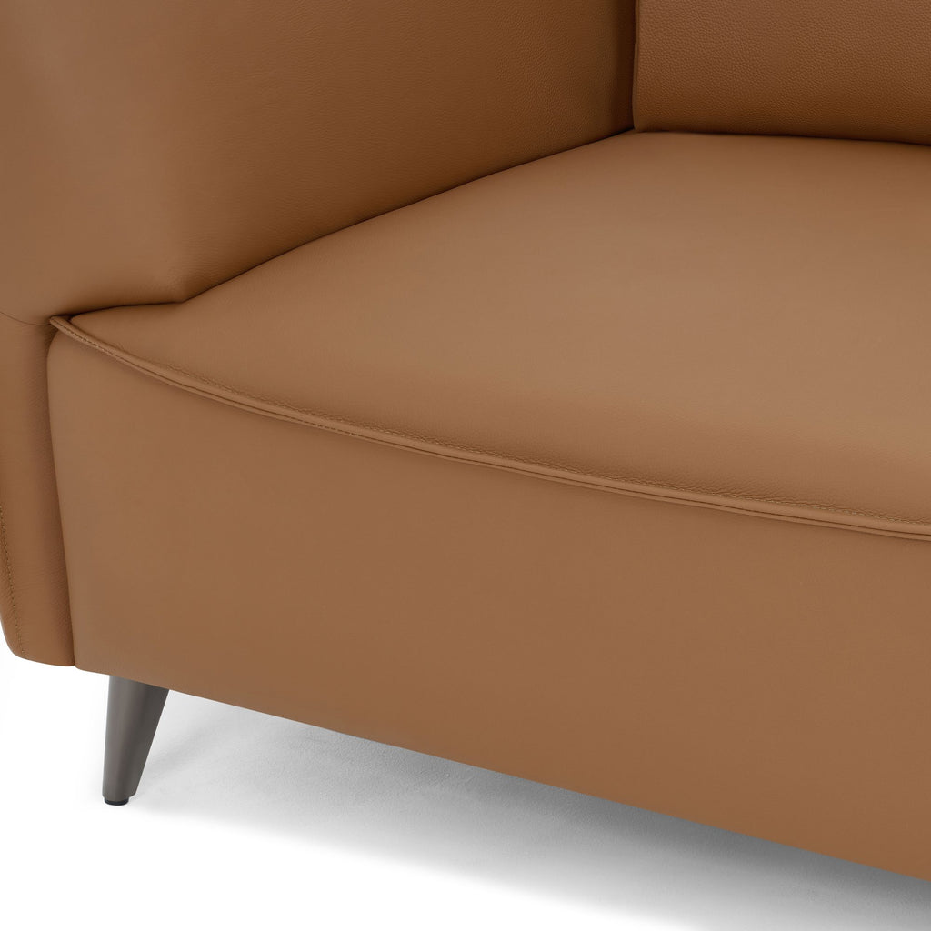 Tan Leather 3 Seater Cushion Back Sofa Nickel Legs
