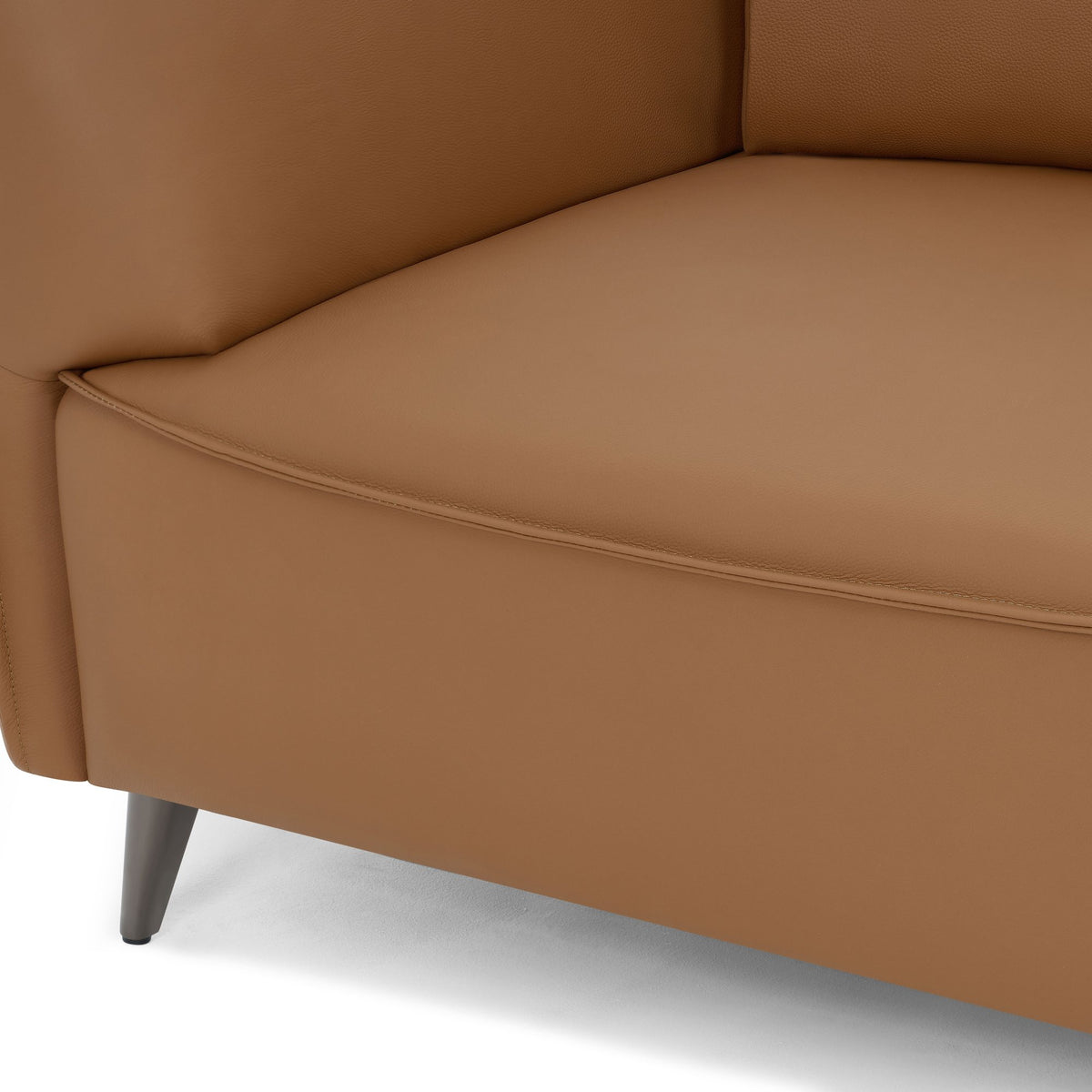 Tan Leather 3 Seater Cushion Back Sofa Nickel Legs