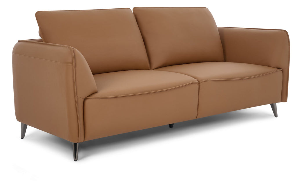 Tan Leather 3 Seater Cushion Back Sofa Nickel Legs