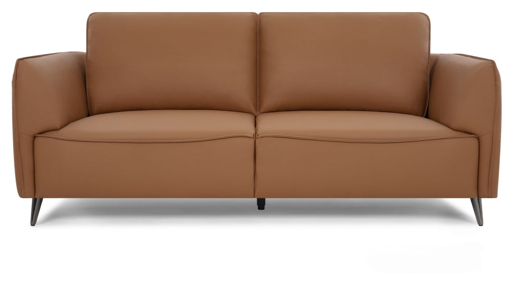 Tan Leather 3 Seater Cushion Back Sofa Nickel Legs